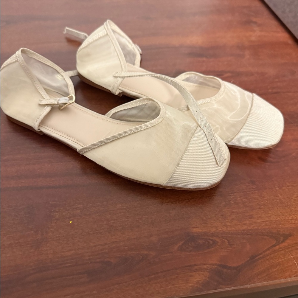 Zara Cream Women's Flats with Ankle Strap